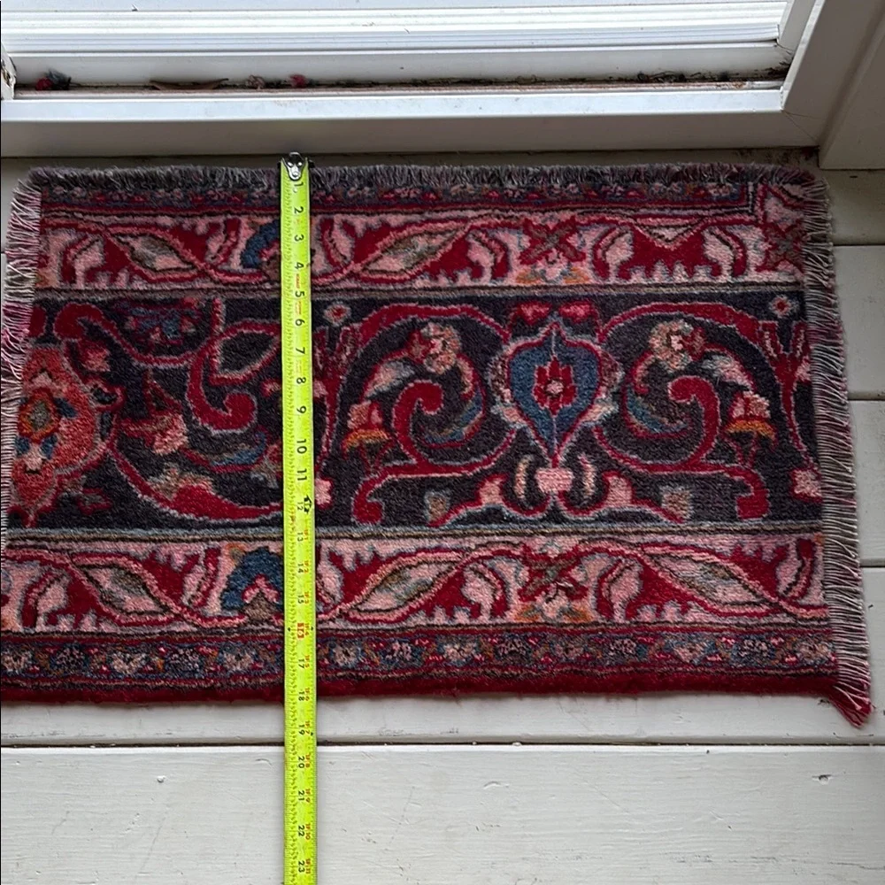Classic hand knotted Red and Blue Patterned Wool Persian rug Door Mat.